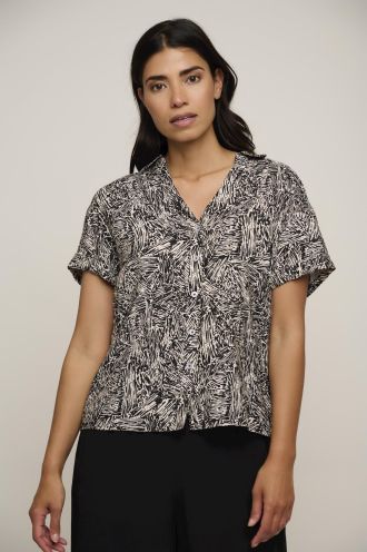 Roos button through top black doodle, Rino & Pelle