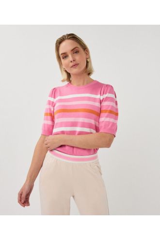Esqualo_Sweater_puff_slve_striped_knit__rose_Hilnetta_s