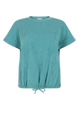 Tramontana_Crinkled_Short_Sleeve_top_Deep_Aqua_Blue_Hilnetta_s
