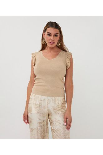 Esqualo_Top_v_neck_ruffle_slve_sand_Hilnetta_s