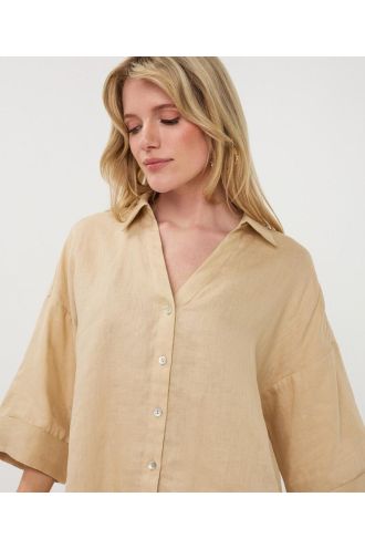 Esqualo_Blouse_turn_up_linen_sand_Hilnetta_s
