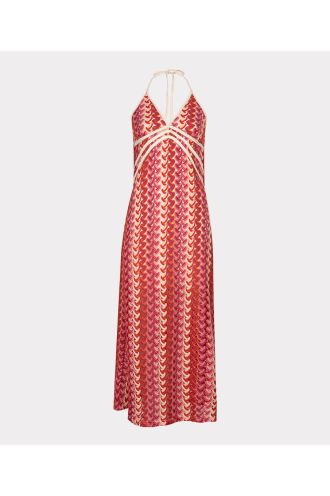 Dress slv/lss long colored crochet multi color, Esqualo