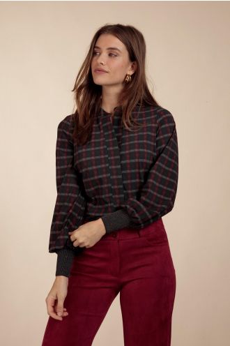 Moon small check blouse blackberry/antraciet