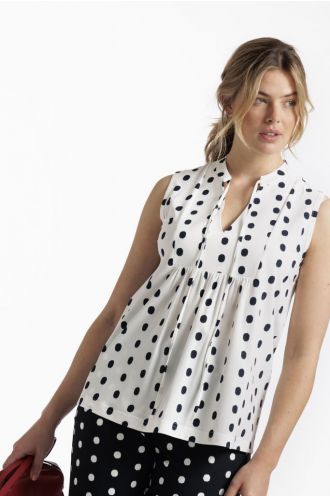Loulou dot blouse off white/dark blue