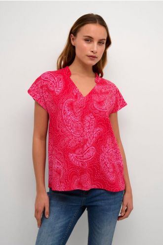Polly ss blouse red/pink paisley