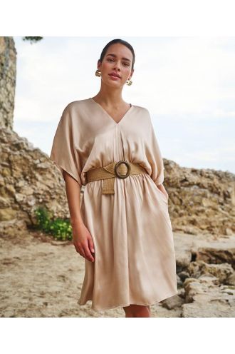 Dress V-neck viscose sateen