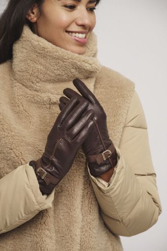 Eda leather gloves with buckle brown