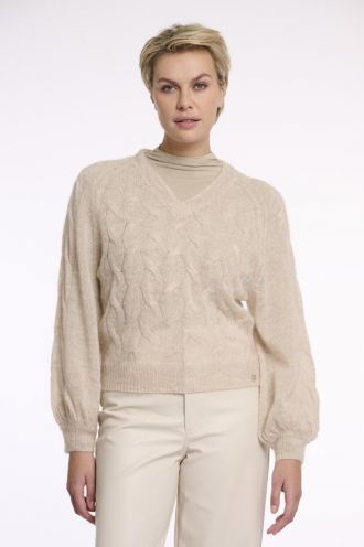 Rino___Pelle_Ajour_knitted_V_neck_sweater_beige_Hilnetta_s