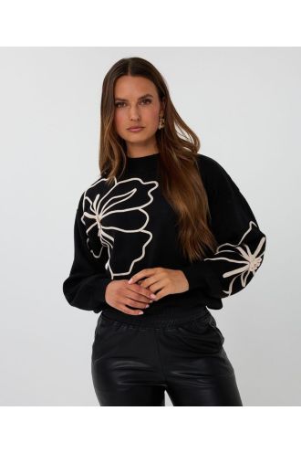 Esqualo_Sweater_tape_flower_patch_black_Hilnetta_s_3