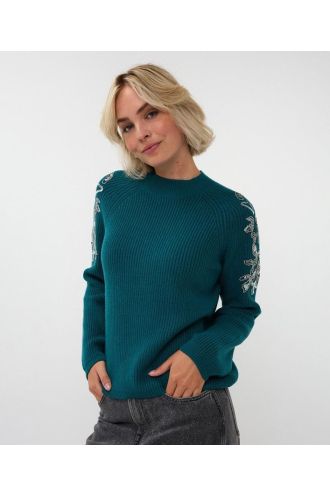 Esqualo_Sweater_rib_shoulder_sequins_teal_Hilnetta_s